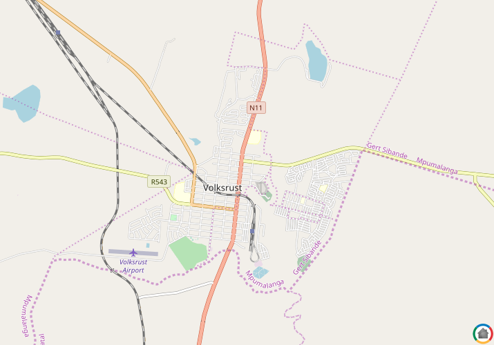 Map location of Volksrust